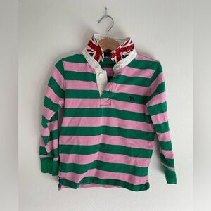 Mini Boden Pink and Green Rugby Striped Shirt British UK Flag Union Jack
